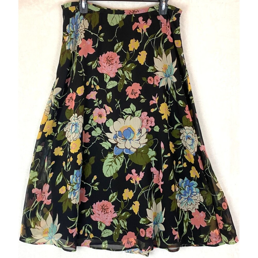 Goodclothes Size 12 Black Floral Dark Romantic Cottage Core Long Flowy Skirt
